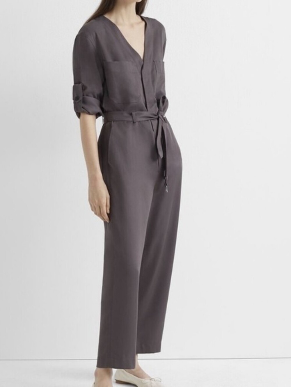 Club Monaco Slate Gray V-Neck Belted Jumpsuit Women's SZ 2 New With Tags